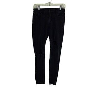 Old Navy Rockstar Super Skinny Ankle Distressed Black Denim Jeans Womens Size 2